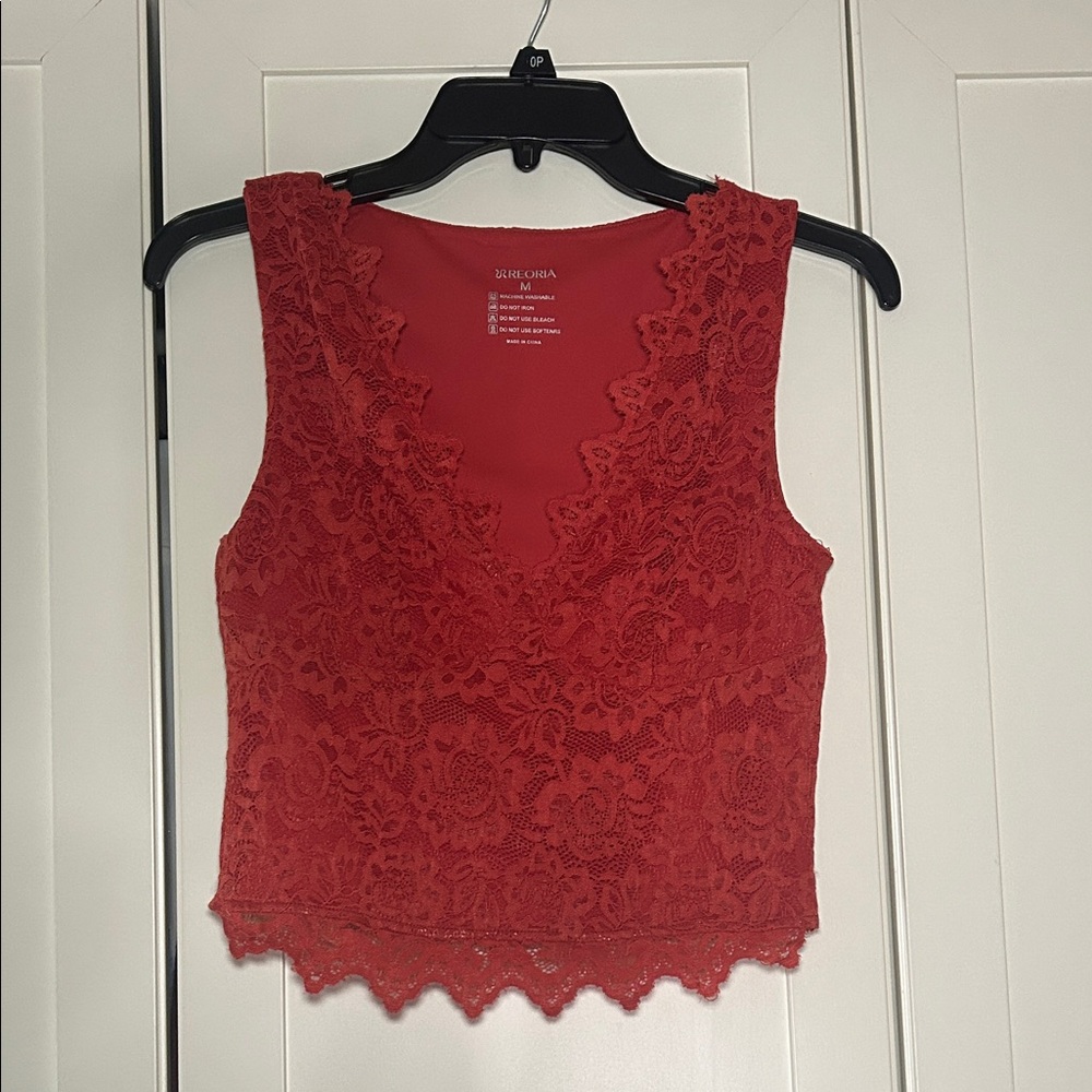 Rust Red/ Orange Lace Tank Top